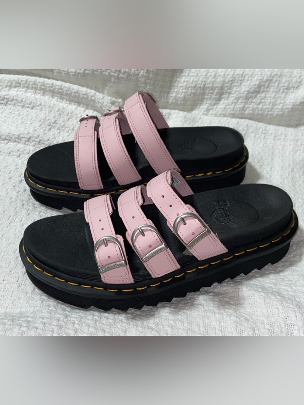 Dr. Martens Blaire Pink Leather Platform Slide Sandals Women's Size 8